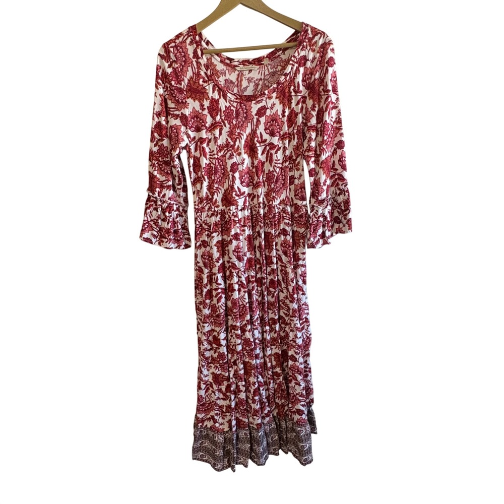 Soft Surroundings Size Medium Red White Floral Maxi Dress Boho Travel Party